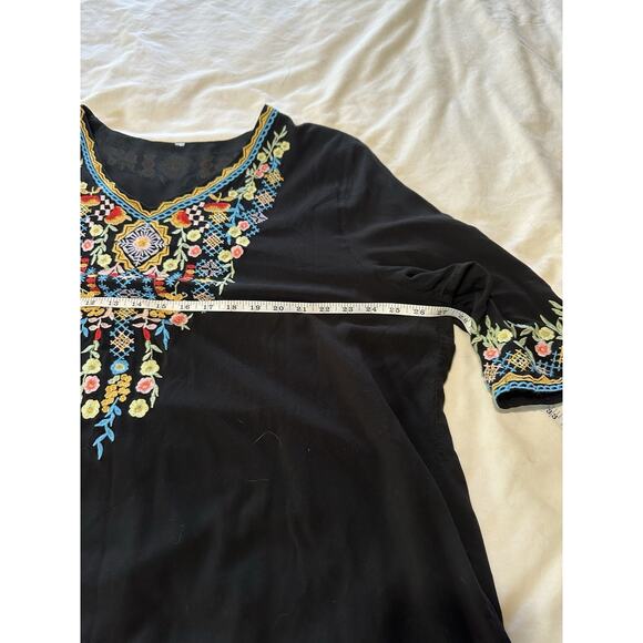 Boho Embroidered Black Tunic Top | Pit To Pit 27” | XL-XXL - Picture 5 of 6